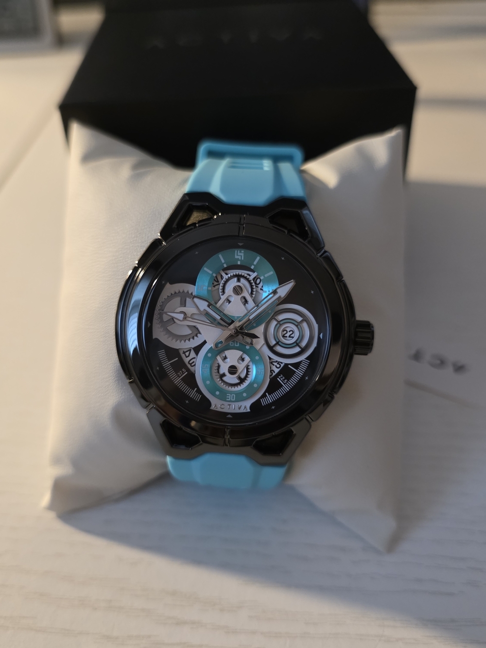 Ativa Men's Black Case Watch with Turquoise Strap